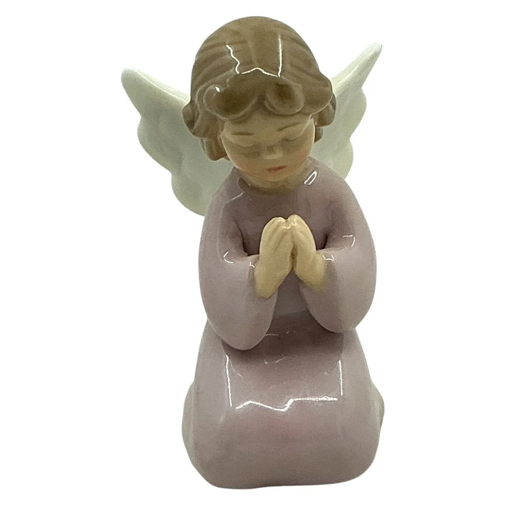 Cosmos Porcelain Praying Angel Figurine Pink Dress 3.25 inch Collectible